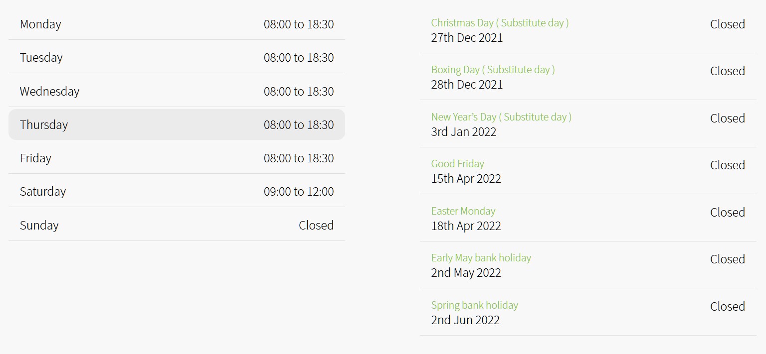 opening times